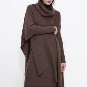 Zara | Asymmetric Turtle Neck Knit Poncho Cape in Dark Mink